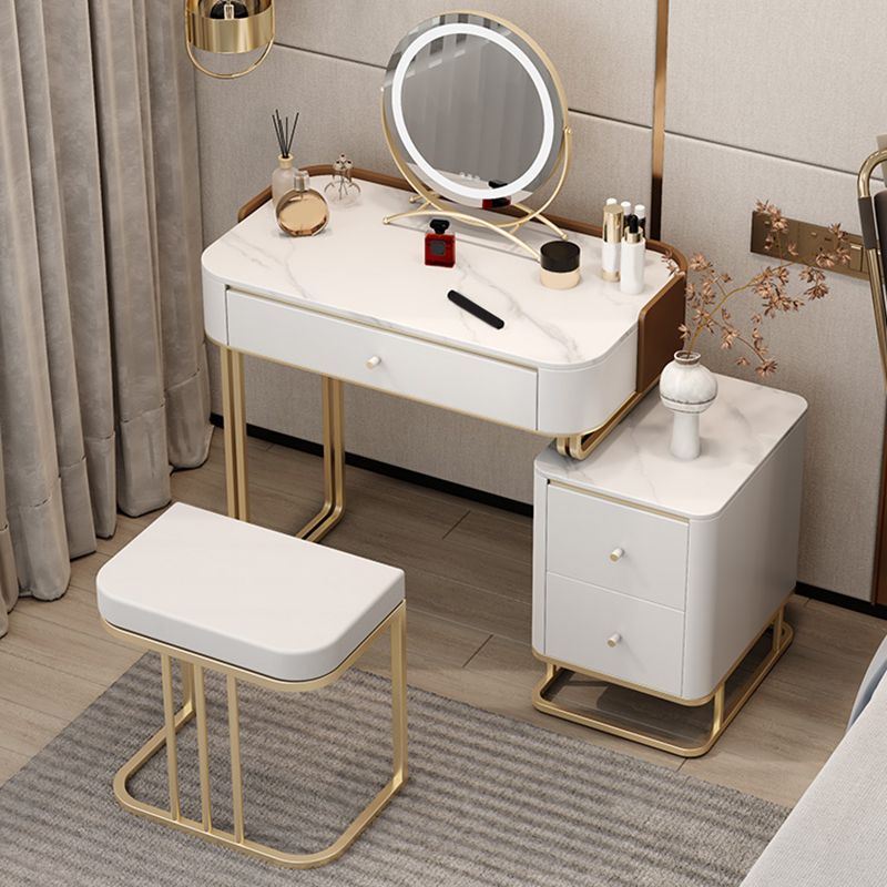 Stone Top Make-up Vanity Luxurious Metal Dressing Table in Grey/White