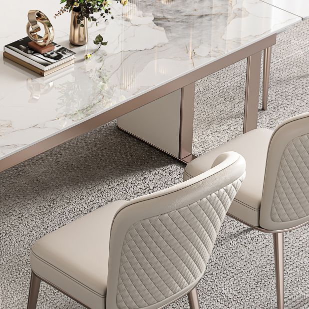 Mesa de comedor de piedra sinterizada de lujo Mesa rectángulo extensible con base de pedestal doble