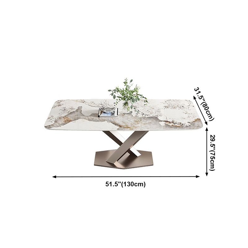 Metal Traditional Luxury Rectangle Table Sintered Stone Table for Kitchen and Dining Room