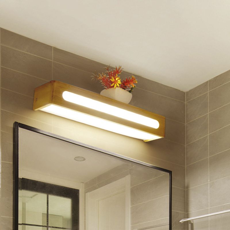 Rechteckige Flush -Bergwand Wandleuchter nordisches Acryl 12 "/19.5"/23,5 "Breites LED -Badezimmer Waschtischwandleuchte in Holz