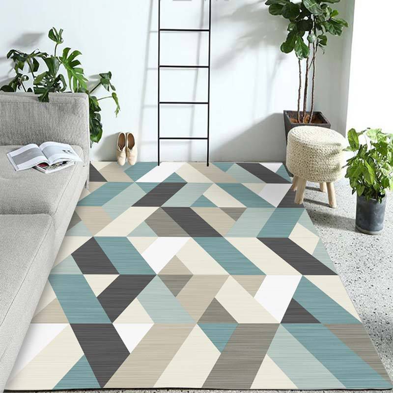 Pastel Colorblock Geometric Rug Multi-Color Nordic Carpet Polypropylene Pet Friendly Anti-Slip Backing Stain Resistant Rug for Room