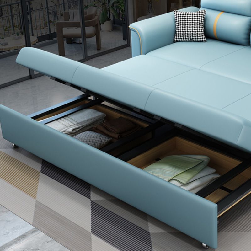 Contemporary Sleeper Sofa in Blue with Storage and Pillow Top Arms
