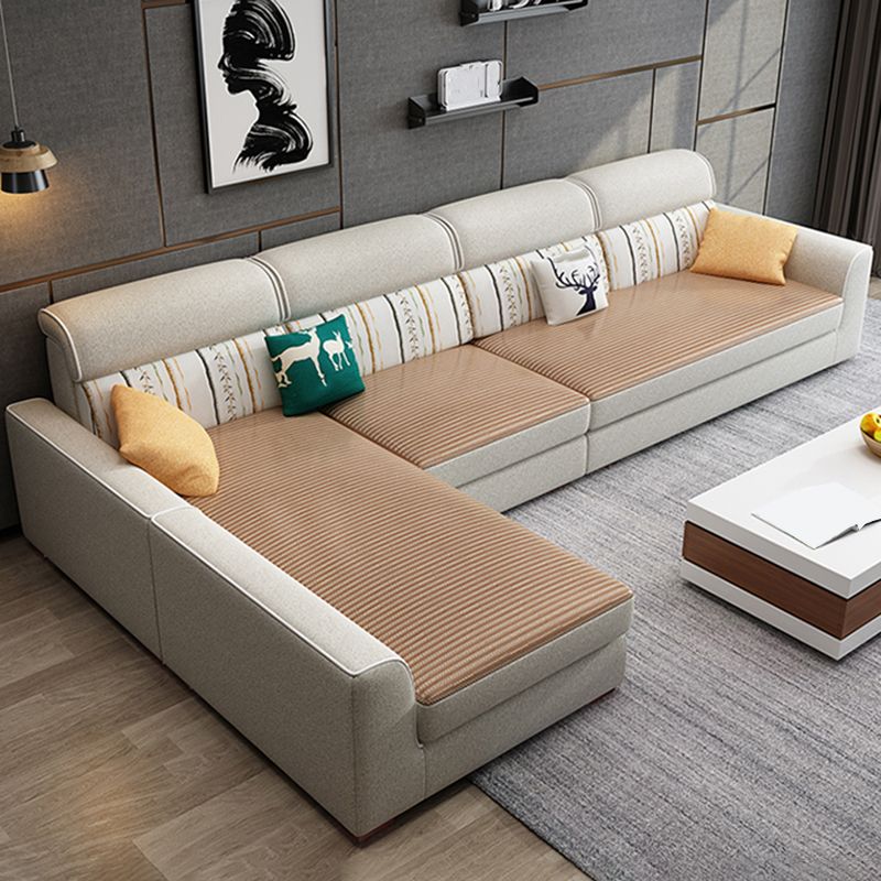 4-seater Fabric Sofa & Chaise Contemporary Square Arm Sectional