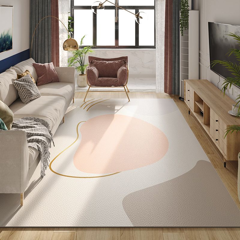 Rapis moderne beige PVC Color Block Rapis résistant à la tache pour le salon