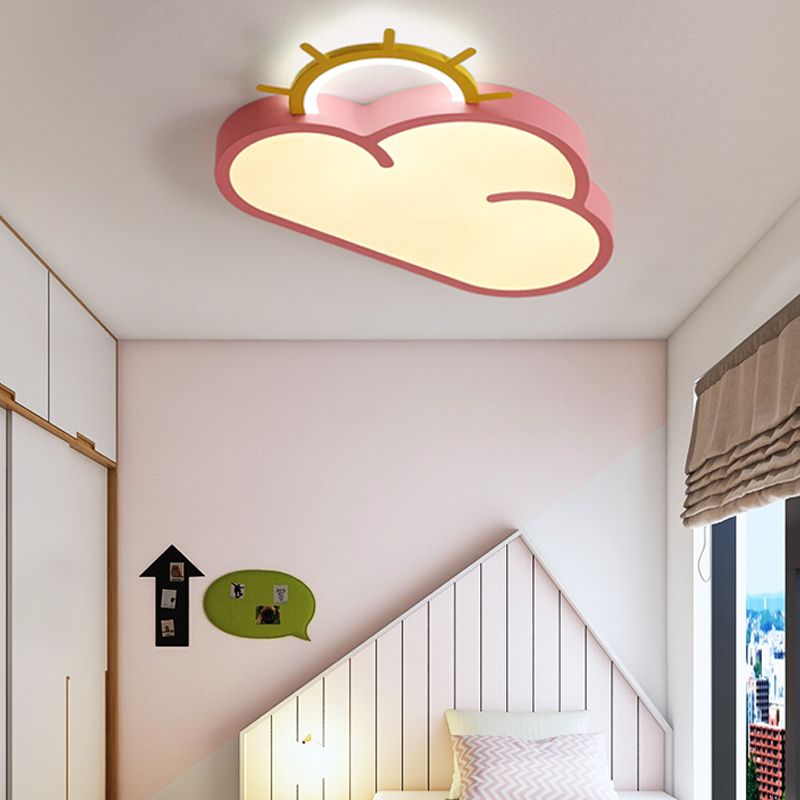 Cloud Shade Children Room Flush Mount Fixture Acrylic LED Cartoon Style Blue/Pink Ceiling Light in Warm/White Light
