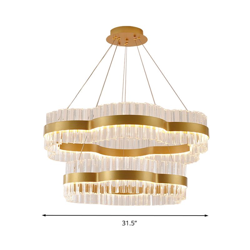 1/2 Ebenen Blumen Wohnzimmer Deckendecke Kristall Kristall 23,5 "/31,5" breites LED -minimalistisches hängendes Lichtkit in Schwarz/Gold