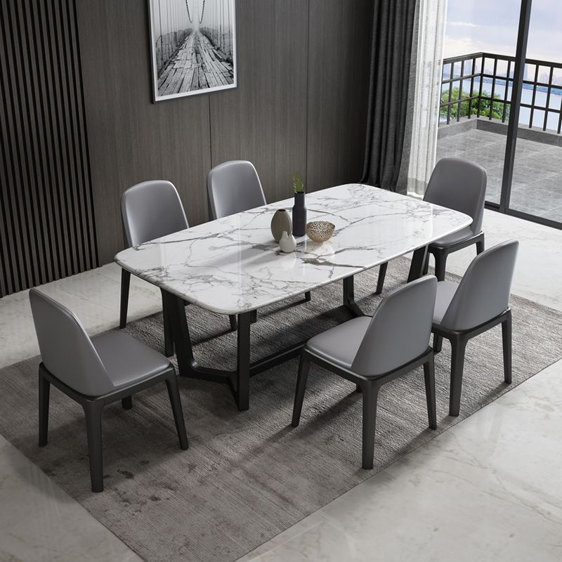 Simplicity Style Rectangle Marble Fixed Dinner Table with Trestle Base