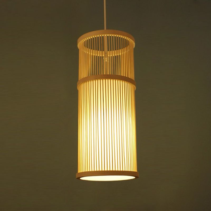 Cilindrisch restaurant hanglamp bamboe 1 kop chinoiserie hangend licht