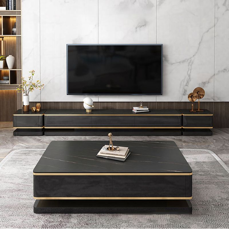 Rectangle Cocktail Table with 4 Solid Wood Drawers and Stone Top