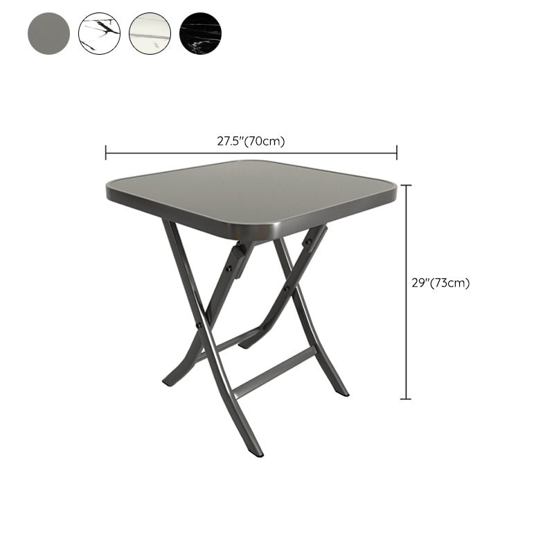 Modern Square Glass Desktop Collapsible Dining Table Metal Legs for Dining Room