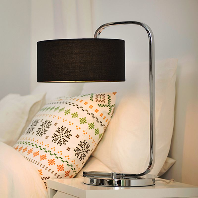 Eenvoud 1-Bulb nachtkastje licht zwart/witte cilinder nachttafellamp met stofschaduw voor het bedzijde