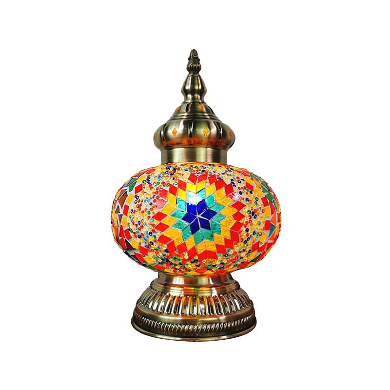 Lampada da comodino decorativa ovale con 1 lampadina Lampada da comodino in vetro realizzata a mano in bianco/giallo/blu