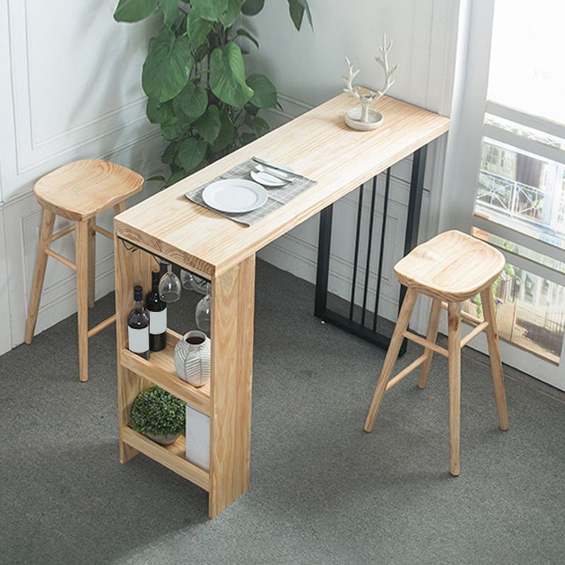 Modern Solid Wood Bar Table Dining Table with Storage Shelves