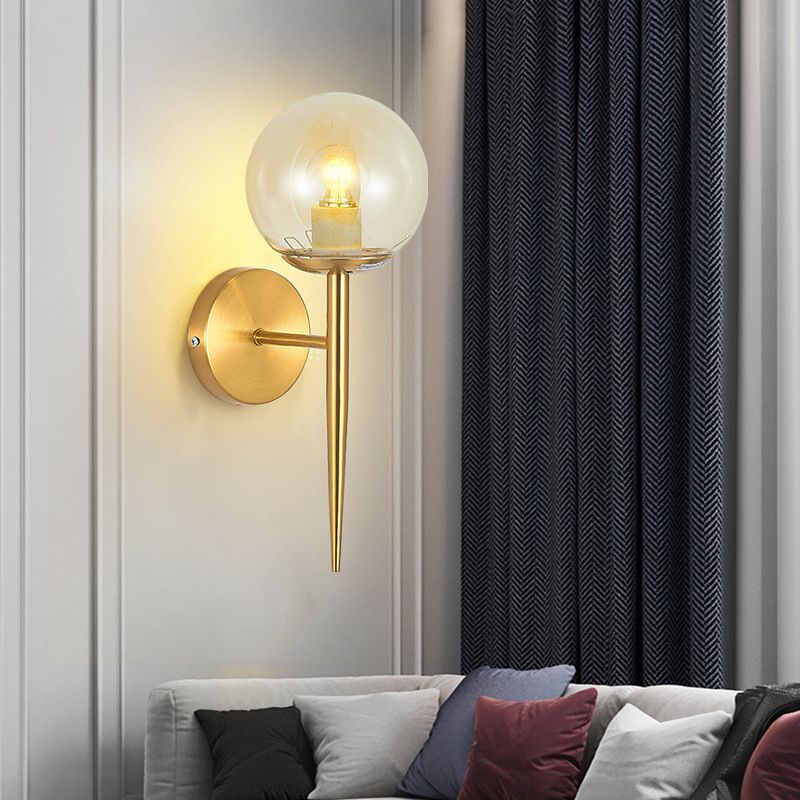 Modern Style Ball Shade Wall Light Glass 1 Light Sconces in Gold for Living Room