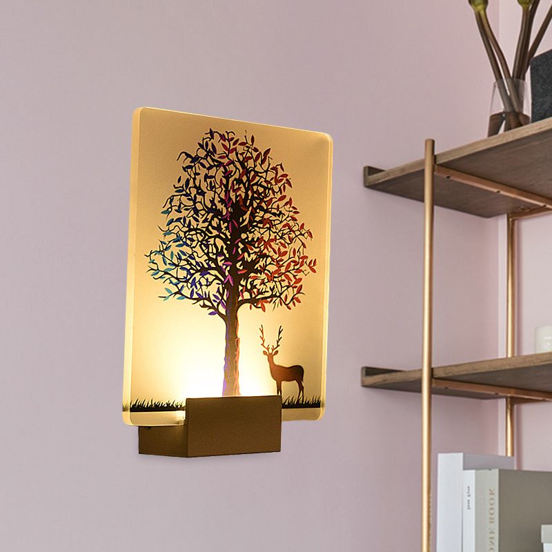 Nordic Elk/Tree Wall Mural Light Acrylic Living Room LED Sconce Light Fixture in White