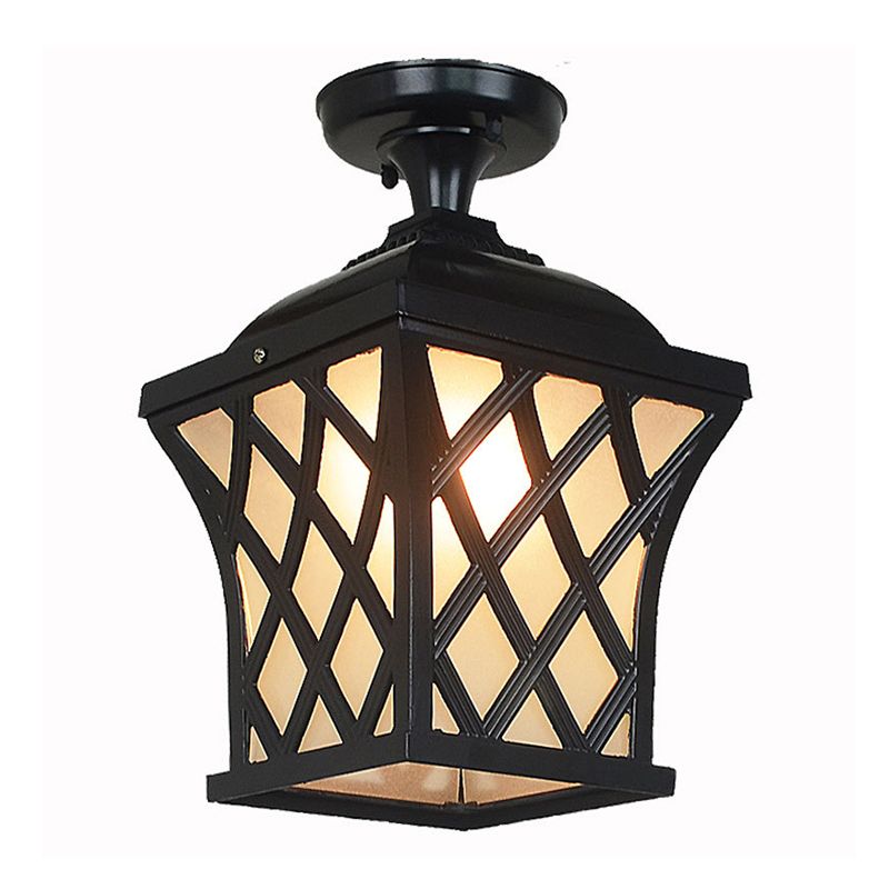 Vierkant matwit glazen plafondlamp Traditioneel 1-lamps binnenplaats semi-inbouwlicht