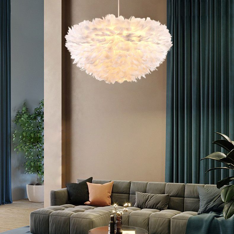 Nordic-Style Shaded Chandelier Pendant Light Feather Bedroom Pendant Lighting Fixture