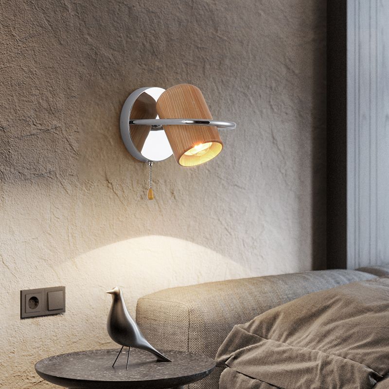 Modern Wood Reading Wall Mount Lamp Bedroom Wall Lighting Fixture with 1 Spotlight