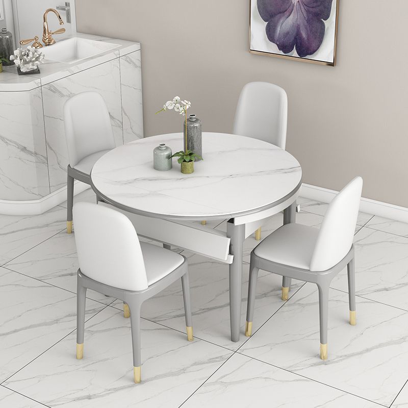 Slate and Wood Table Contemporary Retractable Round Dining Table