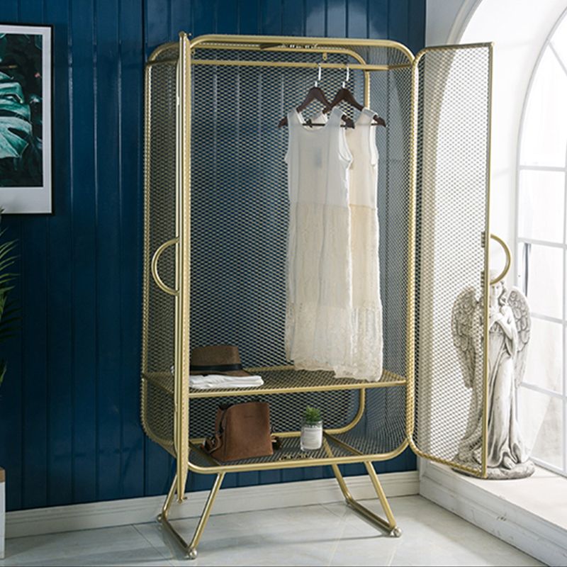 Modern Hinged Door Wardrobe for Home Matte Finish Cabinet with Metal Frame