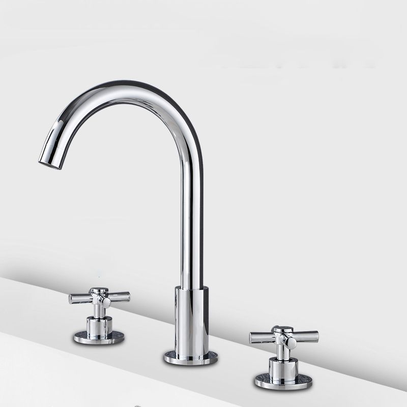 Goose Neck Bathroom Basin Faucet 2 Handle Hot and Cold Water Sink Faucet with Drain