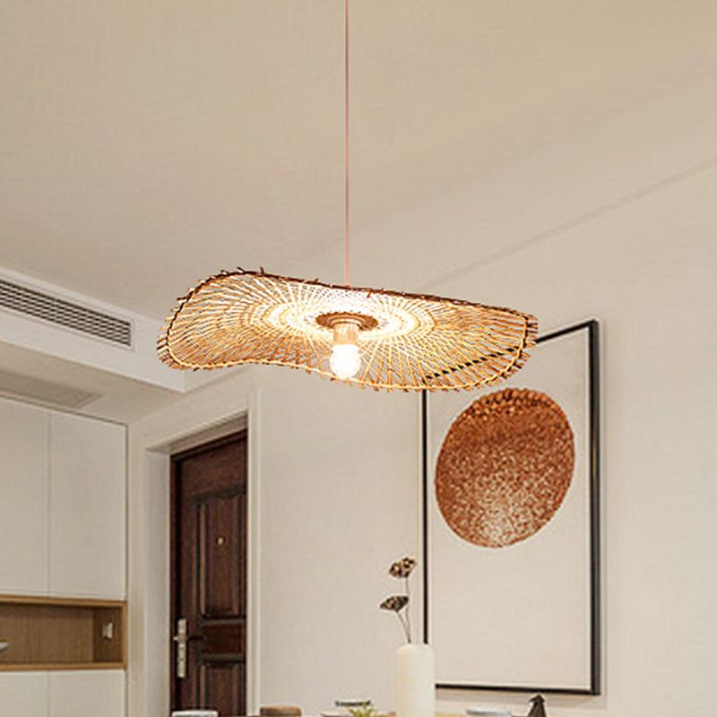 Flat Pendant Lighting Japanese Bamboo 14"/18"/21.5" Wide 1 Bulb Khaki Ceiling Suspension Lamp