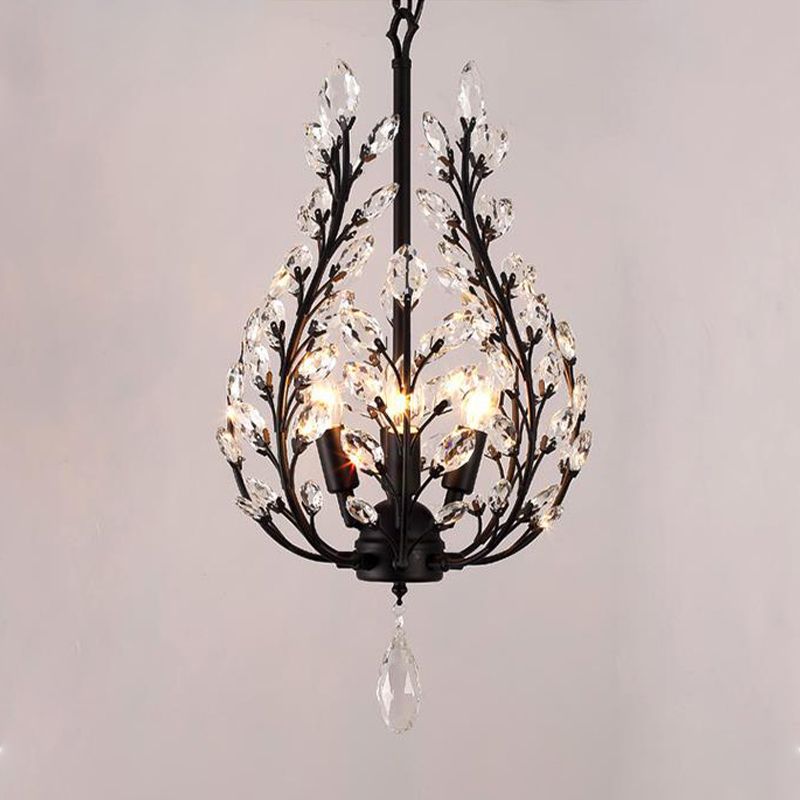 Black Laurel Hanging Chandelier Simplicity 4 Bulbs Clear Crystal Suspended Lighting Fixture for Dining Room