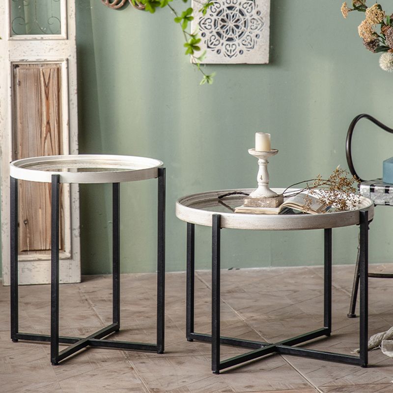 French Country Side Table Glass Top Single Accent Side Table