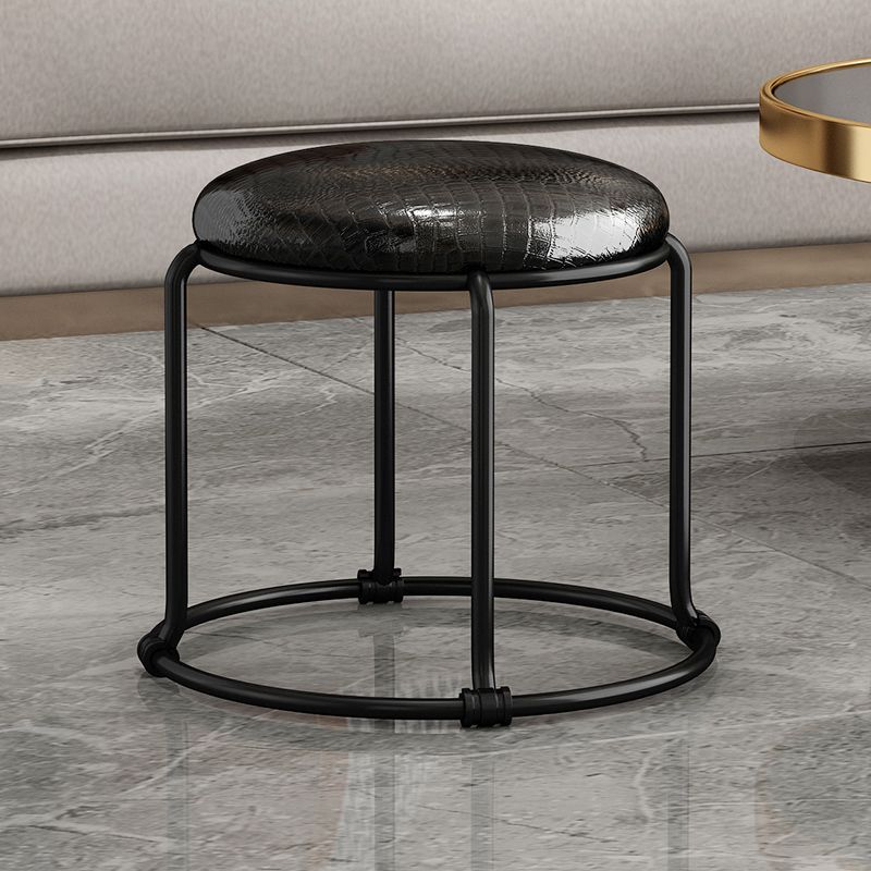 Contemporary Ottoman Fabric Upholstered Solid Color Round Ottoman