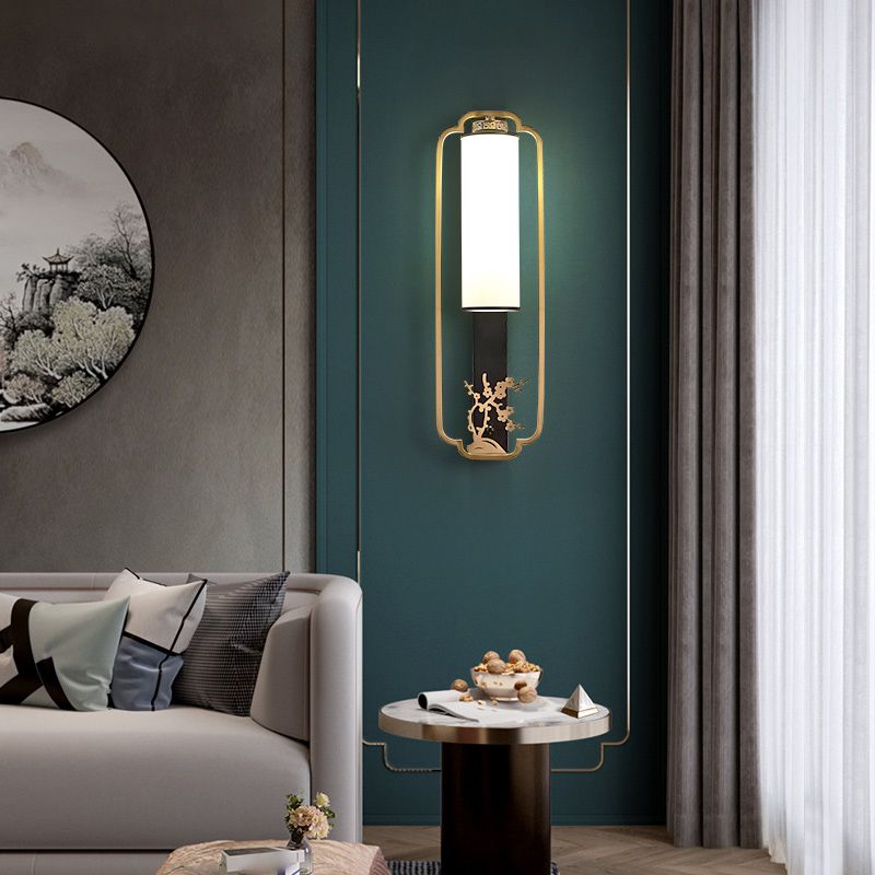 New Chinese Style Copper Wall Light Glass Shade Bulb Wall Lamp for Living Room