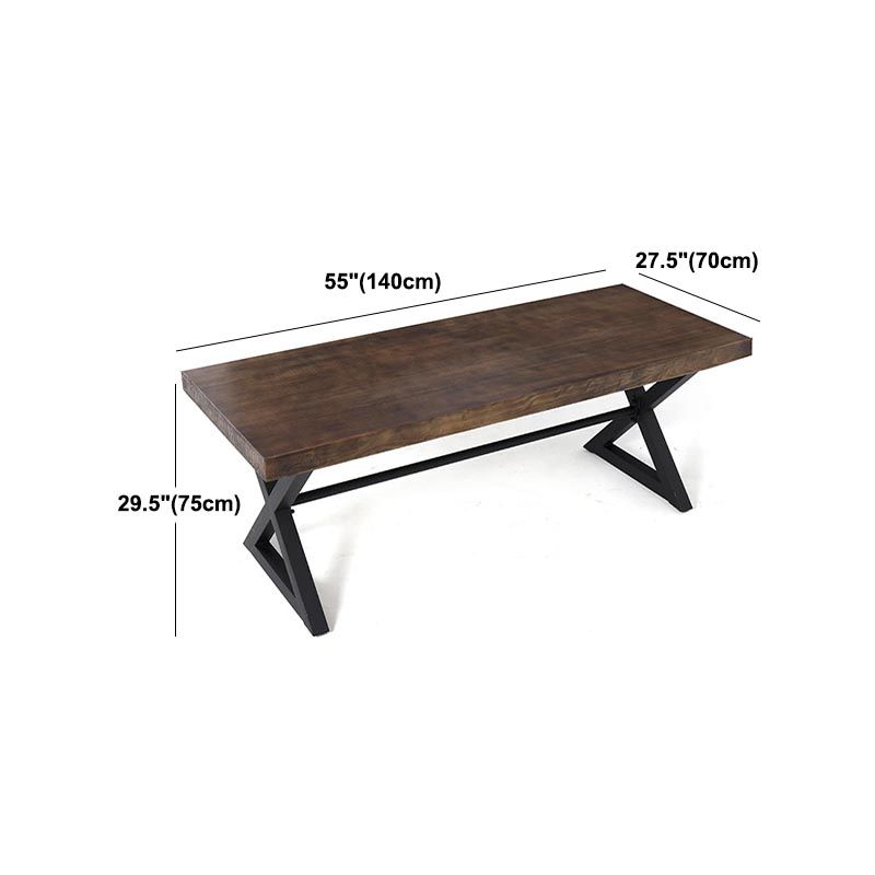 Industrial Coffee Shop Dining Table Rectangle Wood and Metal Base Dining Table