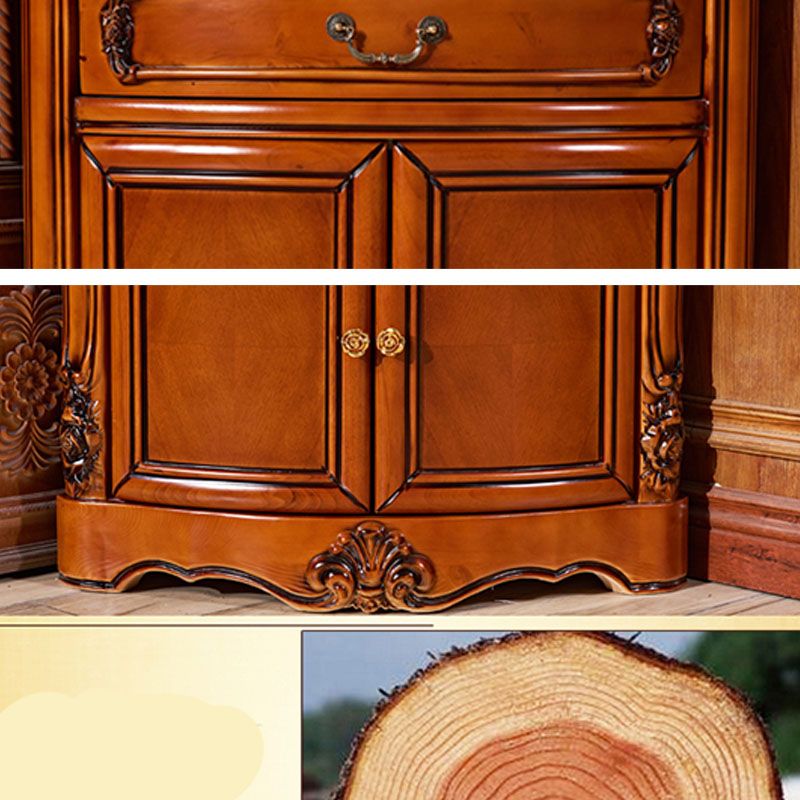 Glass Paned Solid Wood Rustic Knobs Accent Cabinet with Doors