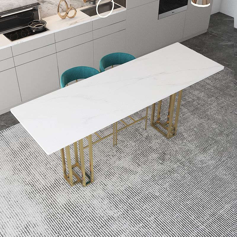 Industrial Marble Bar Table with Rectangle Table Top Double Pedestal Table - 39" H