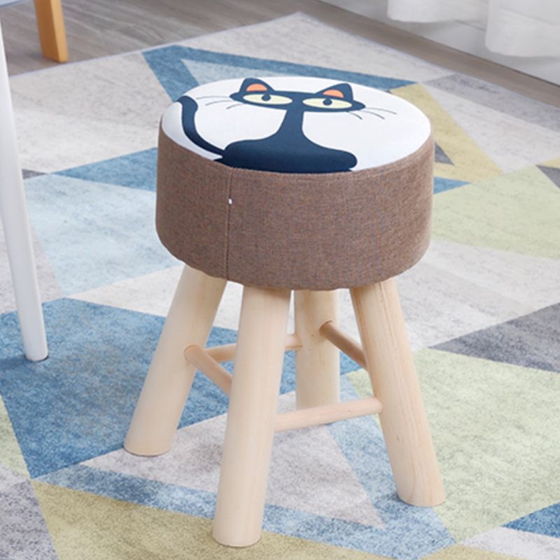 Wool Frame Pouf Stool Contrast Color Round Upholstered Fade Resistant Linen Blend Pouf