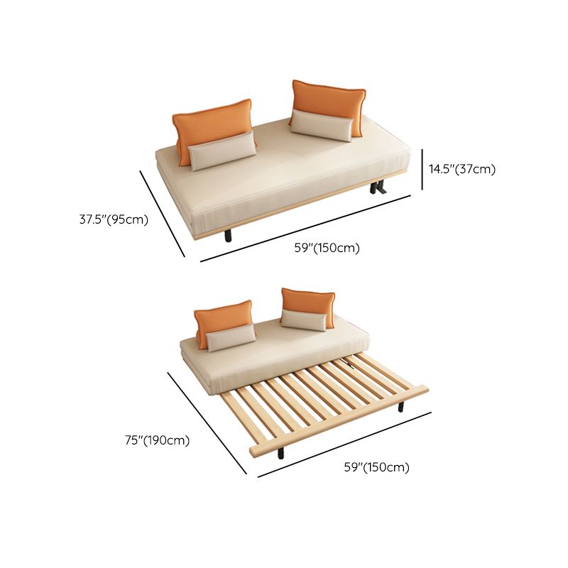 Modern Convertible Sofa Bed Armless Sofa with Pillows in Beige