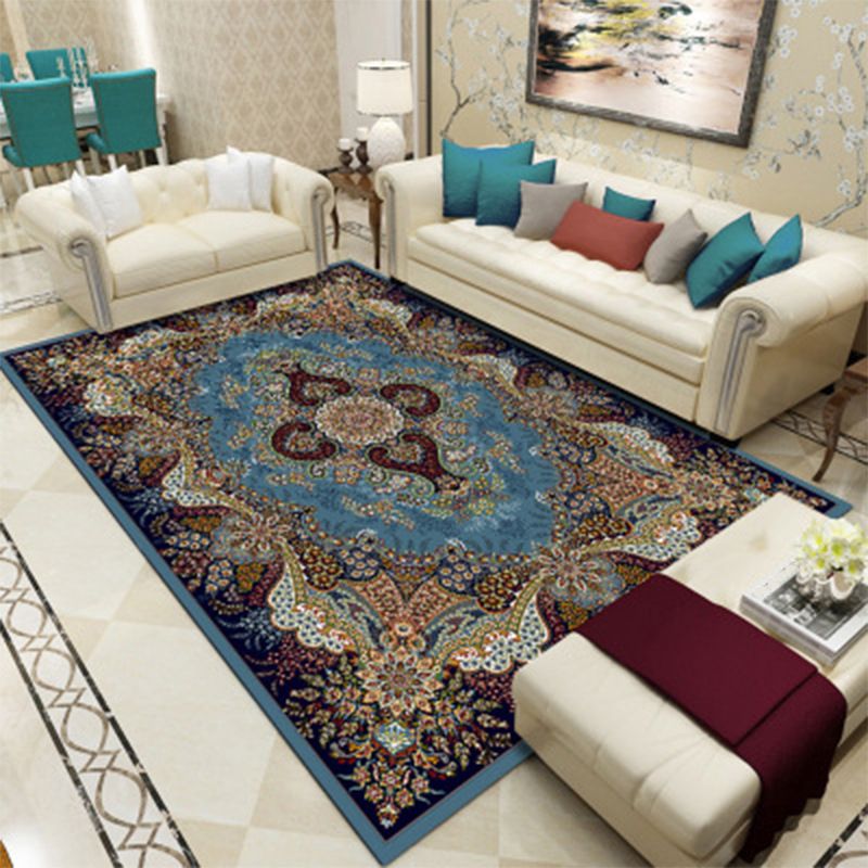 Traditional Medallion Pattern Carpet Polyester Rug Non-Slip Backing Indoor Carpet for Living Room