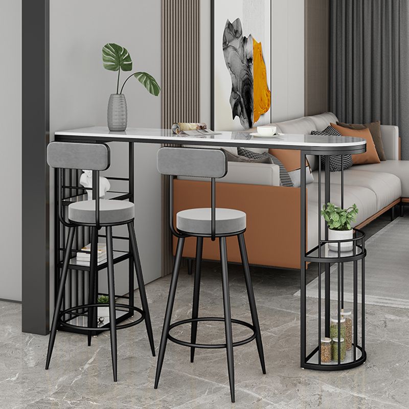 Indoor Stone Sled Cocktail Bar Table Modern Fixed Table Storage Bar Height Table