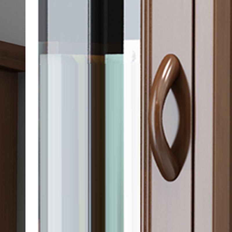 76.8" Tall Solid Wood Accent Cabinet Glass Paned 2 Doors Storage Cabinet