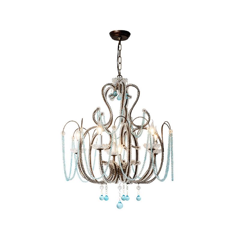 Vintage kaarslicht met licht Royal Blue Crystal Bead 6 Lights Chandelier Lamp voor slaapkamer