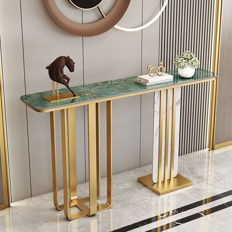 Glam Stone Rectangle Console Table 1-shelf End Table , 31.5" Tall