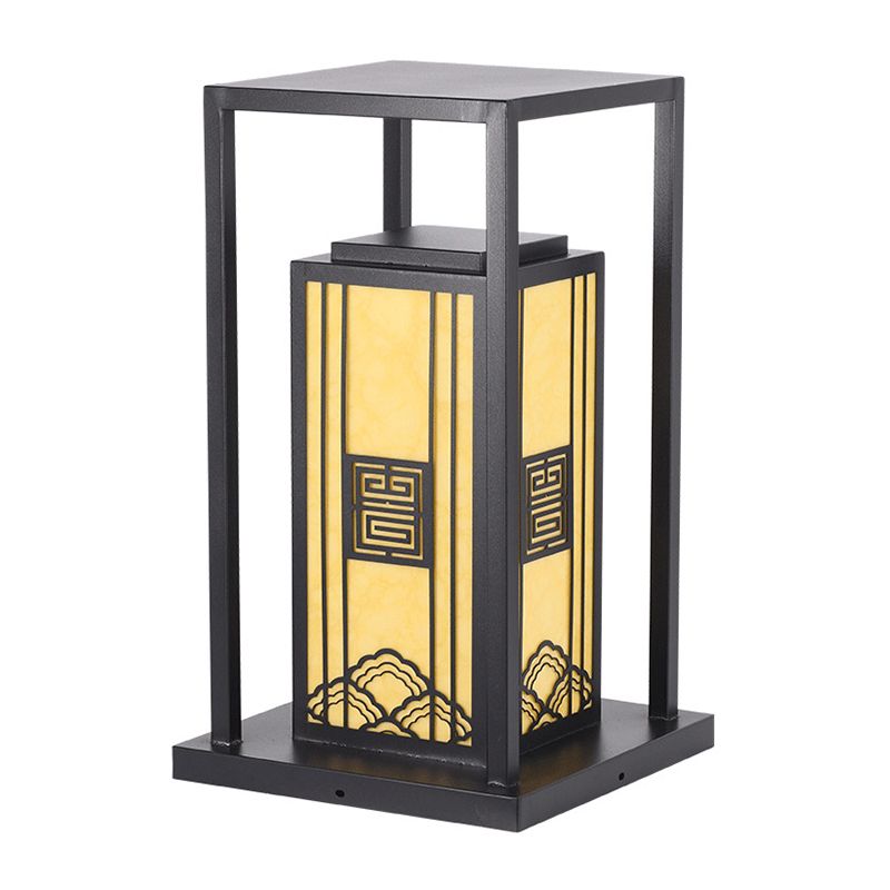 Contemporary Metal Pillar Lamp Rectangle Shape Outdoor Waterproof Light with Stone Shade