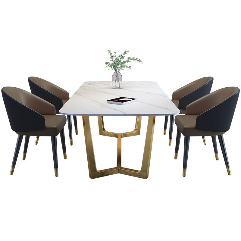 Rectangle Shape Glam Dining Table White Fixed Table with Sintered Stone
