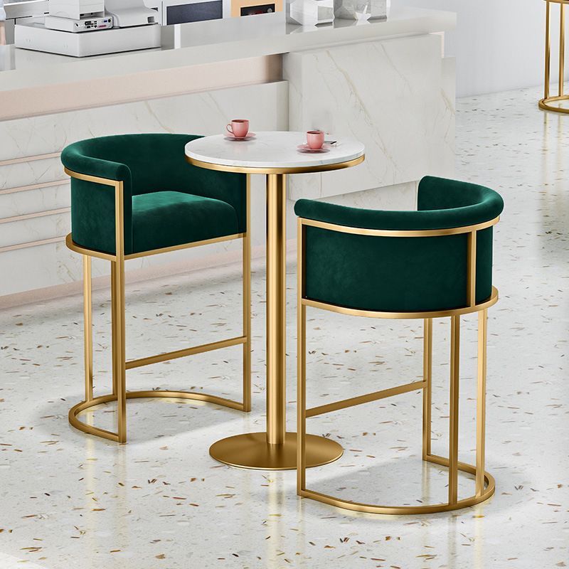 Glam Armrest Backrest Counter Stool Iron Cafe Bar Stool with Flannel Cushion and Pedal