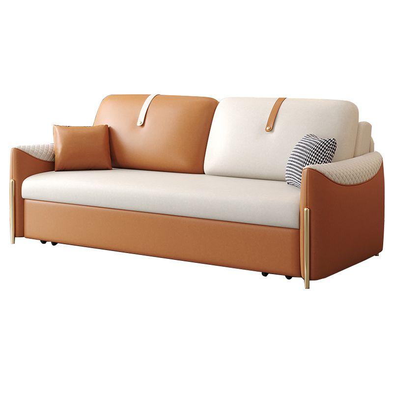 Square Arm Contemporary Faux Leather Stain Resistant Bed Sofa Couch with Pillows