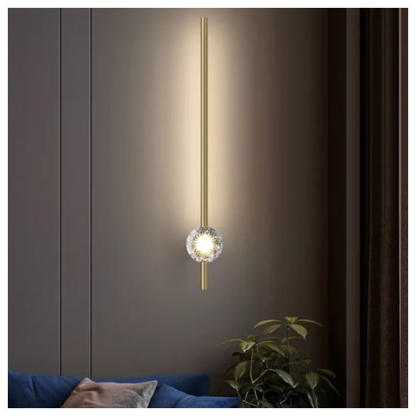 Modern Minimalist Style Linear Wall Mounted Lamp Copper 2 Lights Wall Lights with Crystal Shade
