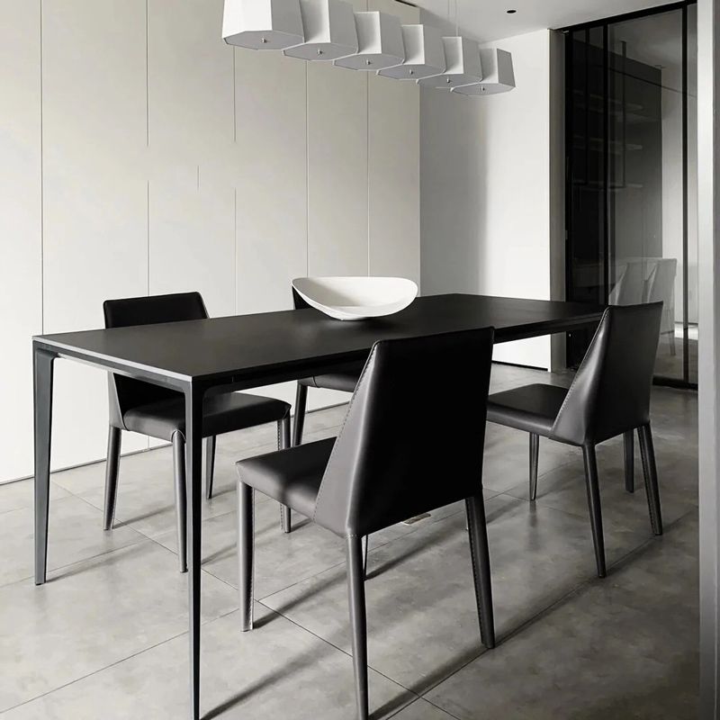 Contemporary 1/4/5 Pieces Dining Room Set Rectangle Stone Furniture in Black