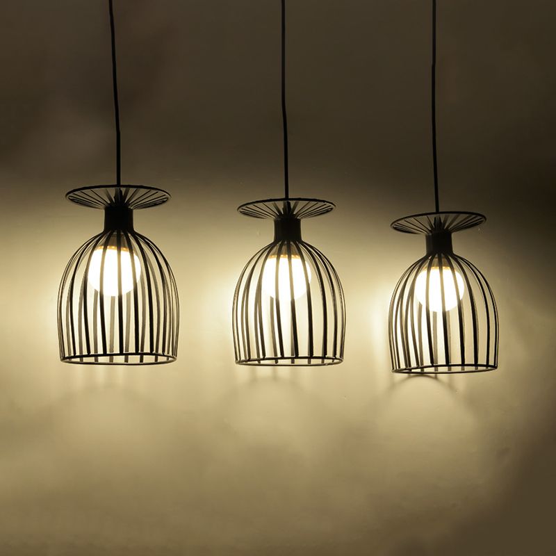 Weinglas Metallanhänger Leuchte mit Käfig Schatten Industrial 3 Leuchten Esszimmer Deckenleuchte in Schwarz/Weiß