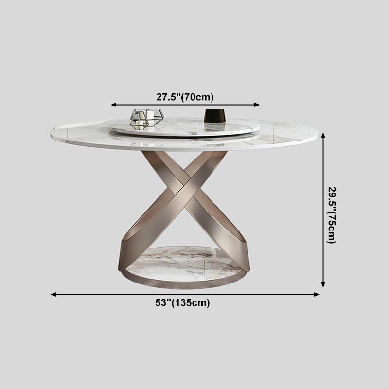Glam Round Shape White Table Sintered Stone Standard Dining Table with Pedestal Base