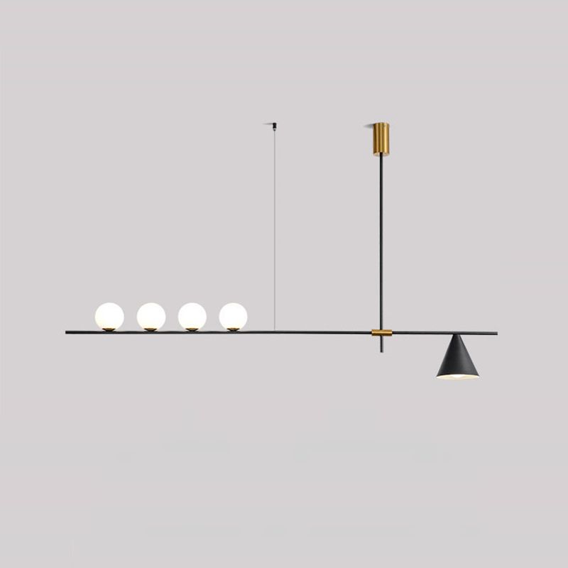 Multi - Light Kitchen Island Fixture Modern Iron and Glass Ceiling Pendant in Black / Gold