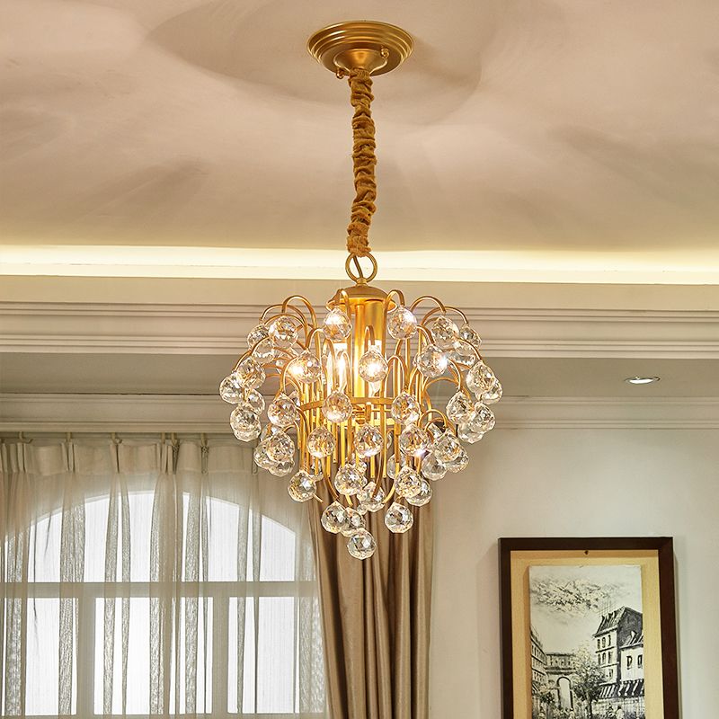 3 ampoules Crystal Orb Pendule Light Countryside Gold Grape Forme salon Plafond Plafond Chandelier